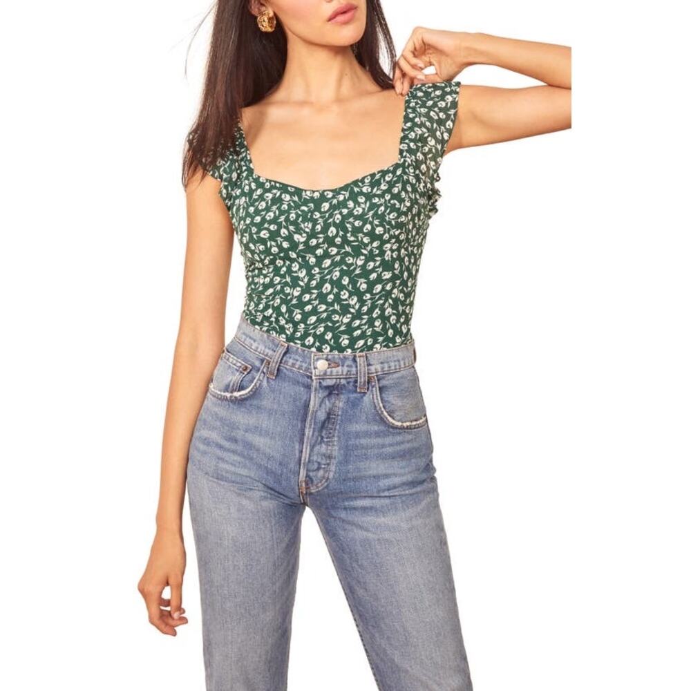 Reformation top dream floral Lisbon Ruffle Shoulder Top In Suzanna size 0 xs